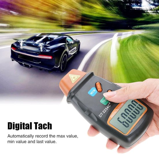 Digitale Toerenteller - Snelheidsmeter RPM - Motoren Meten - Contactloos Meten - 99999 RPM - Zwart — afbeelding 3