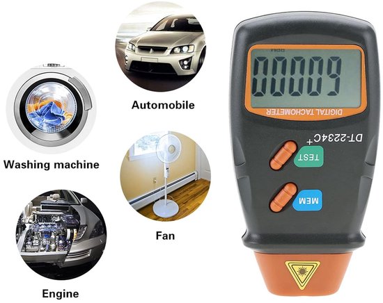 Digitale Toerenteller - Snelheidsmeter RPM - Motoren Meten - Contactloos Meten - 99999 RPM - Zwart — afbeelding 4