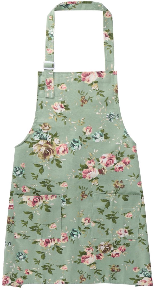 Bloemenschort met grote zak Bloeiende damesschort Verstelbare schort Dames kookschort Dames keukenschort Cadeau voor keuken, tuin en salon BBQ schort Bloemen schort, Groen