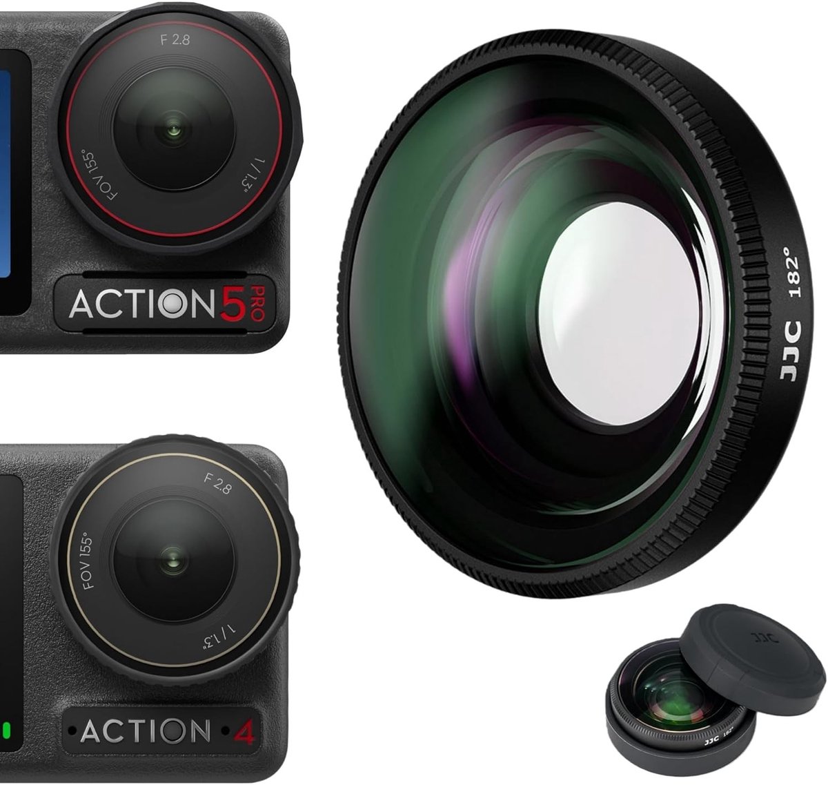 Wide Angle Lens Set voor Osmo Action 5 Pro - 182° FOV, 0.72X Lens, Silicone Case en Multi-Coated Accessoires voor Actiefoto's en Video's