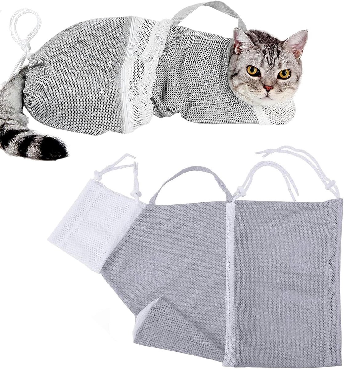 Verstelbare Bad- en Verzorgingstas voor Katten en Honden, Veiligheidsnet voor Douche, Oorverzorging en Nagelknippen, Anti-Bijten en Krabben, Geschikt voor Huisdieren