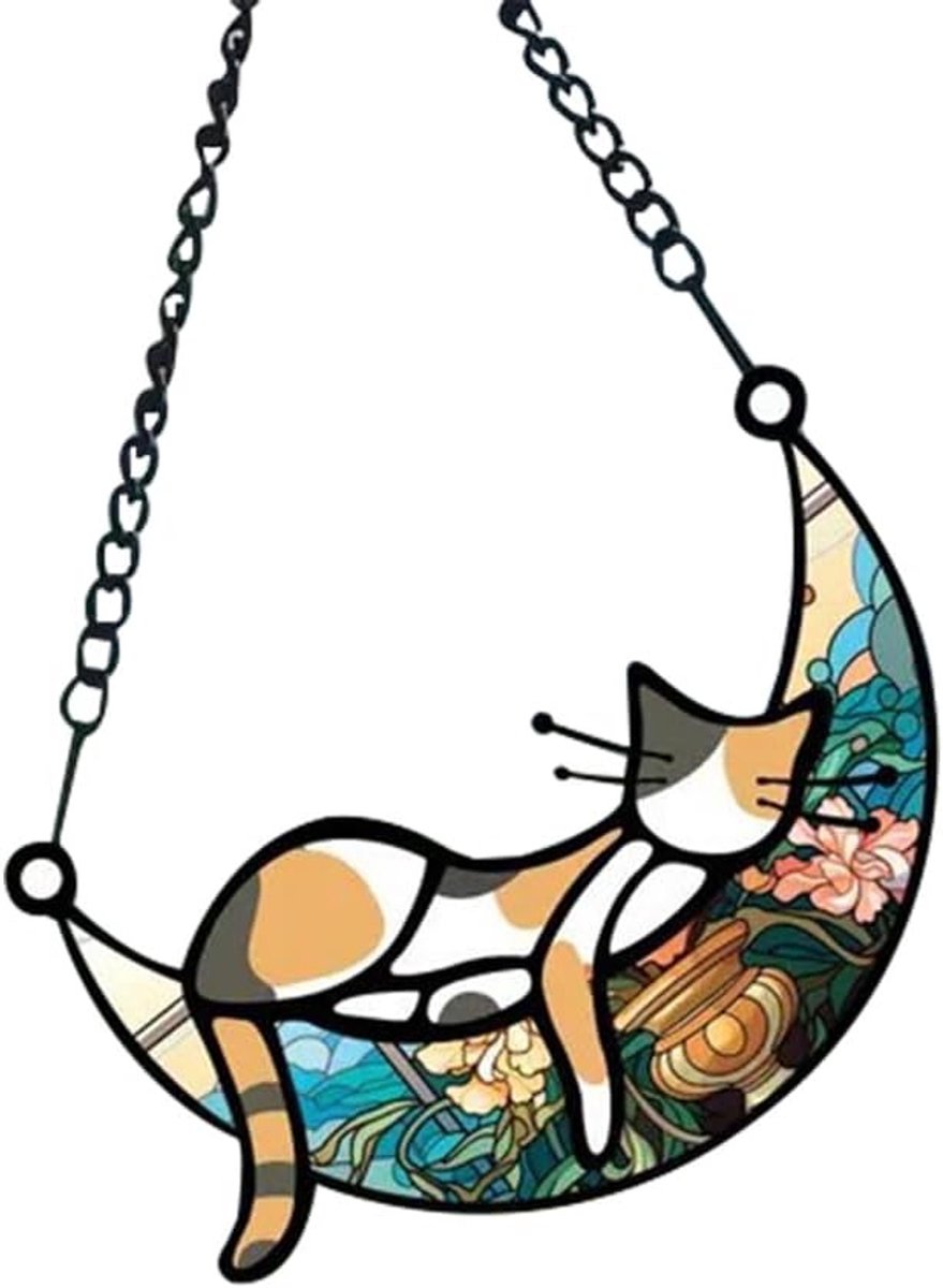 Hanging kat vensterdecoratie, zonvangers voor binnen, kattenaccessoires voor ramen, maan suncatcher en acryl decoratie voor thuis