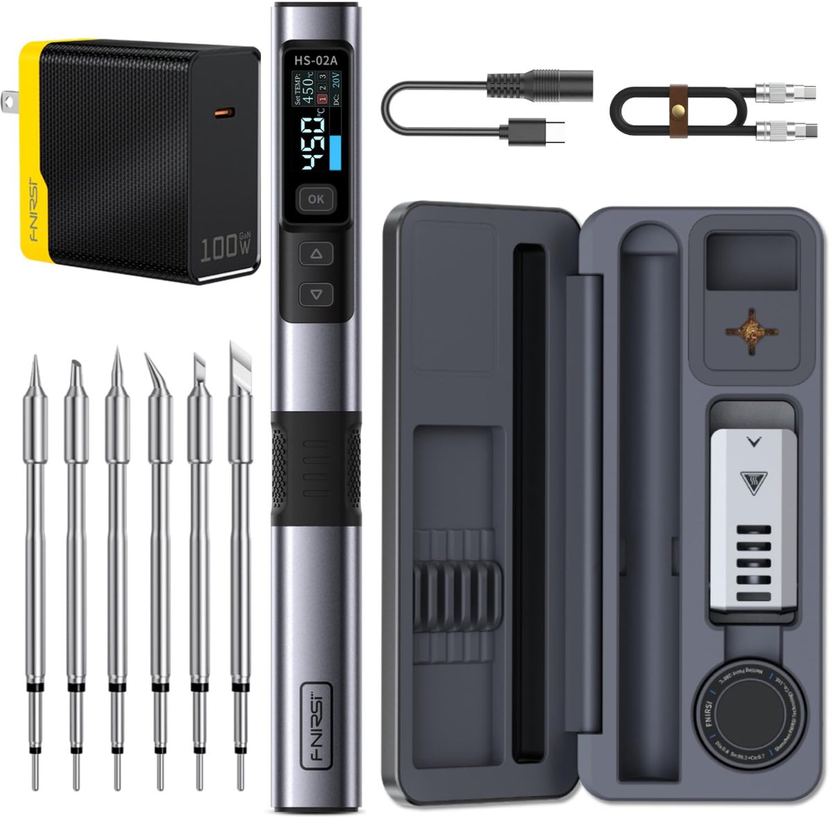 SnelShoppen - Soldeerbout Kit FNIRSI HS-02A met Opbergkoffer, Professionele Soldeerbout, Temperatuurregelbaar, 60W, Ideaal voor Elektronica, Hobby, Re