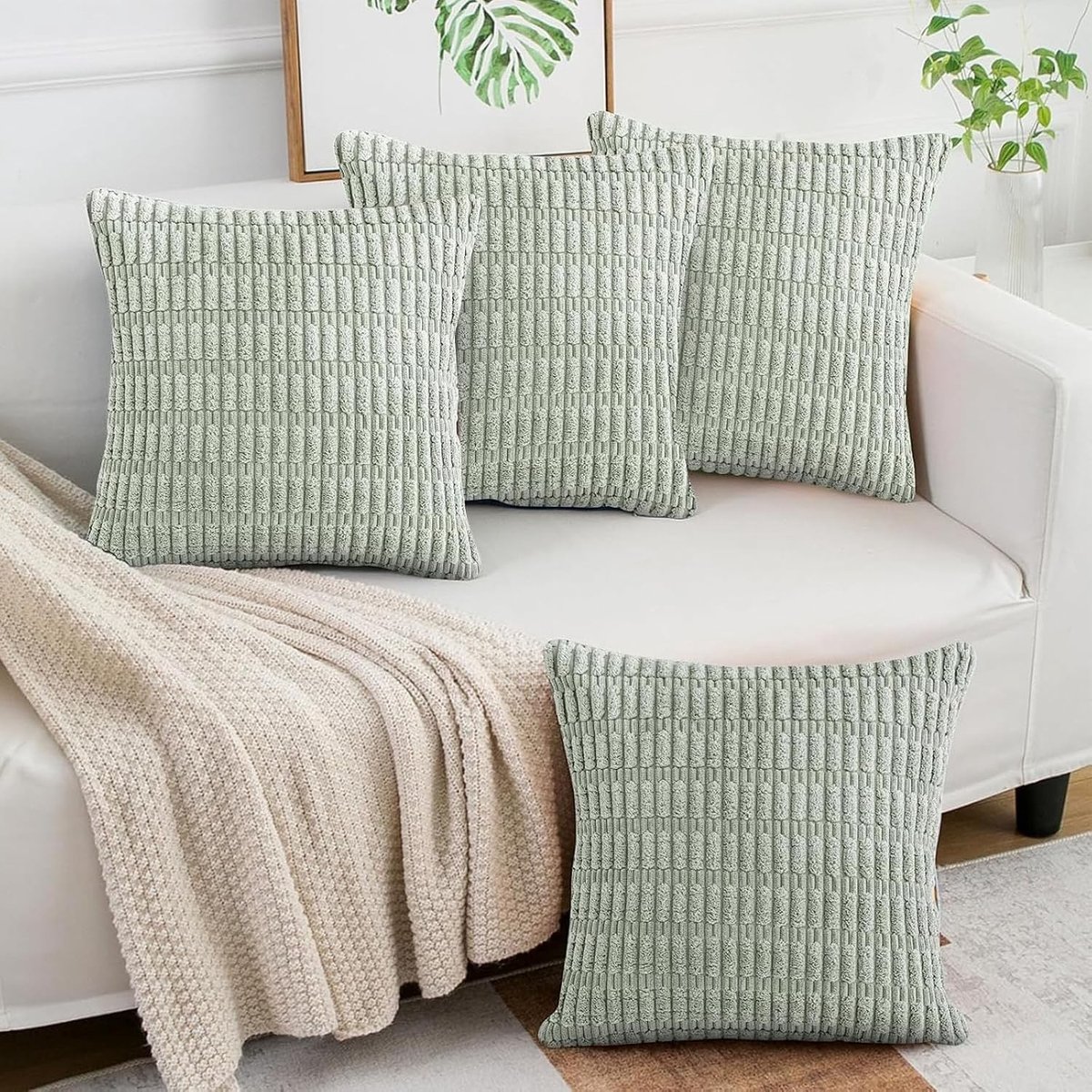 Set van 4 Kussenslopen 45x45cm, Zachte Corduroy Kussens, Machinewasbare Kussens voor Bank en Auto (Groen)