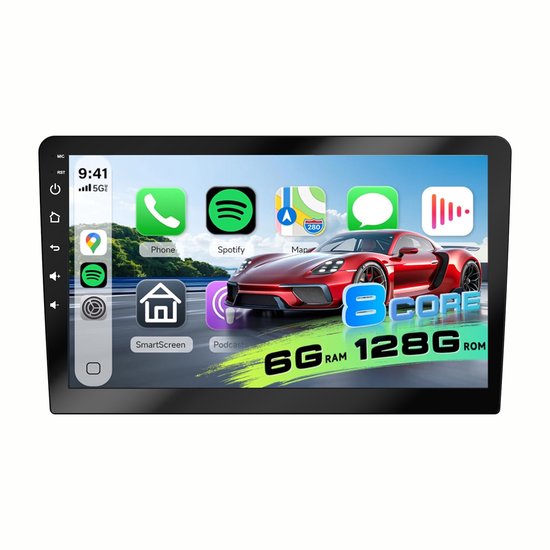 ESSGOO Autoradio 2Din Universeel - 10.1 Inch IPS HD Touchscreen - Android 15 - Apple Carplay & Android Auto (Draadloos) - 6+128GB - GPS Navigatiesysteem - Bluetooth, WiFi, MP5