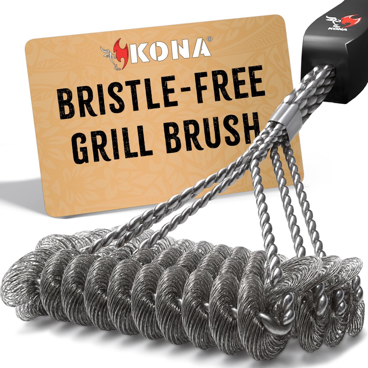 SnelShoppen - Kona Safe/Clean Grill Borstel - Roestbestendige RVS BBQ Grill Cleaner - Veilig voor Porselein, Keramiek, Staal, Gietijzer - Perfect voor