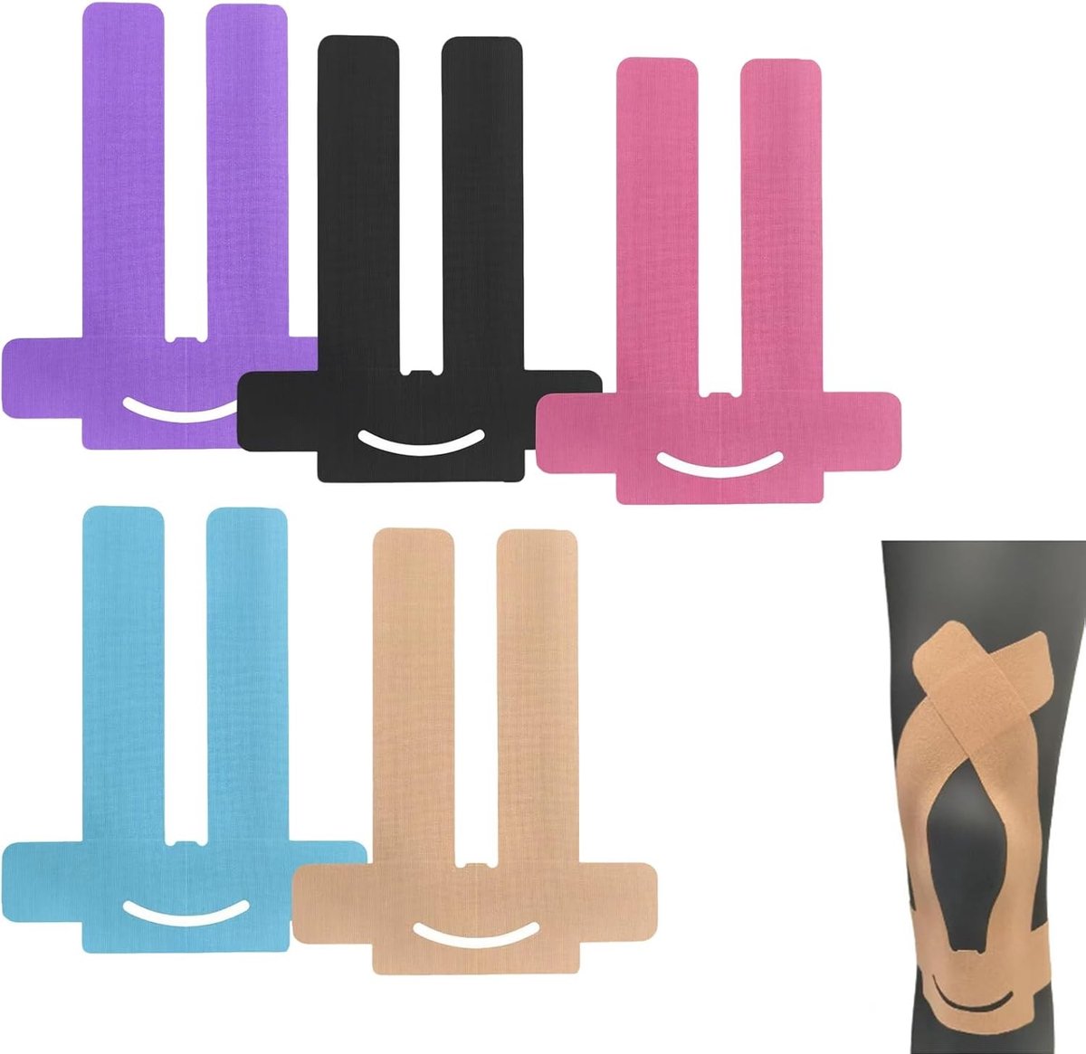 Kinesiotape Set van 5 Stuks, Voorgevormde Steun voor Knieën, Sport, Blessurepreventie en Duurzaamheid