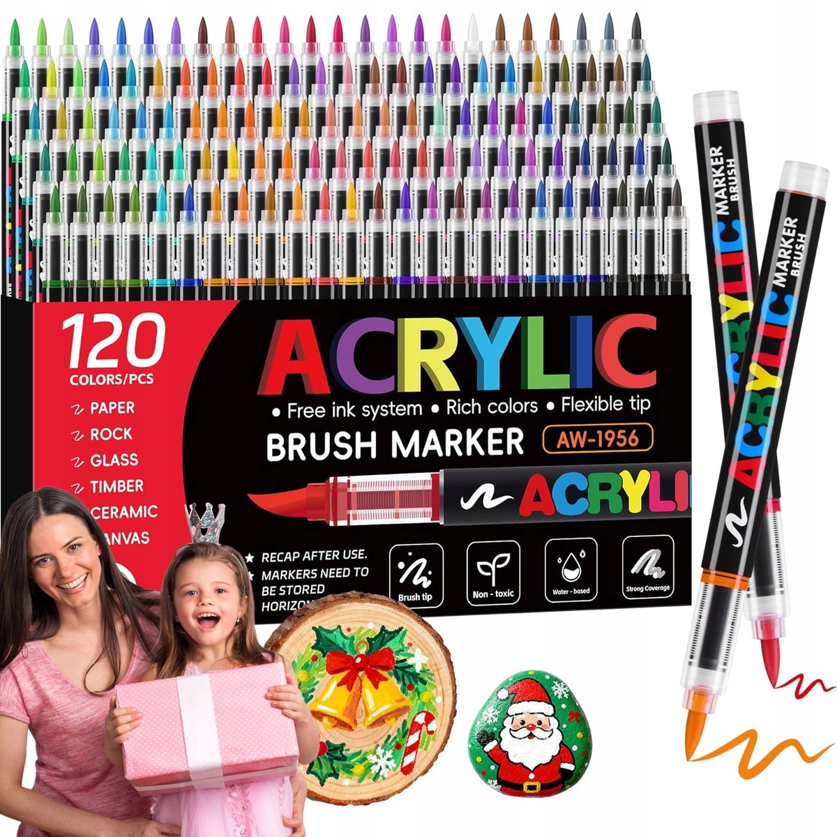 120 Acrylstiften Set- Vloeibare Markers - Brush Tip - Watervast - Sneldrogend & Niet-giftig - met Opbergdoos - Voor Steen, Glas Canvas DIY en keramiek