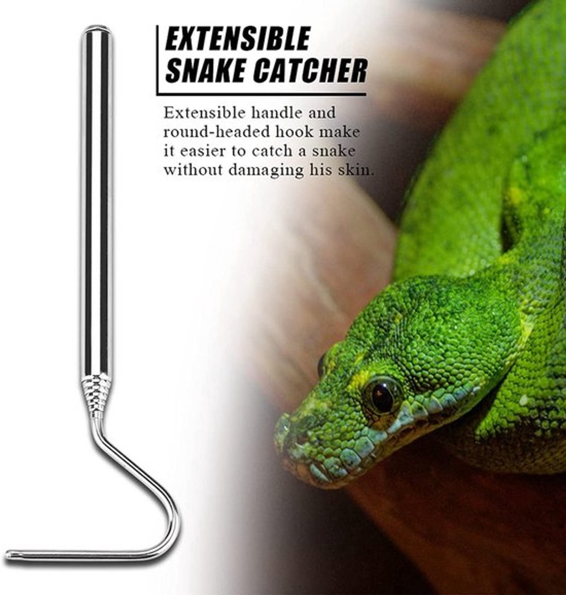 Slangenvanger Haak - Reptielenvanger Uitschuifbaar - Dieren Controle - Roestvrij Staal Ontwerp - Tot 68 cm - Zilver