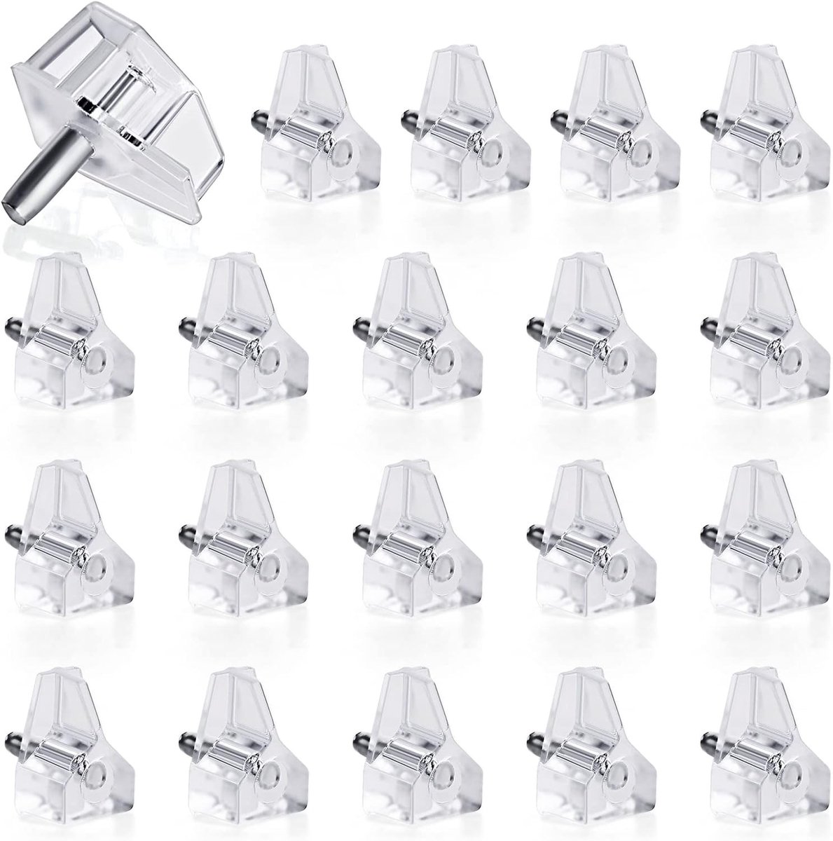 Set van 20 Transparante 3 mm Planksteunen, Kunststof met Stalen Pen, Voor Opbergplanken en Boekenkasten