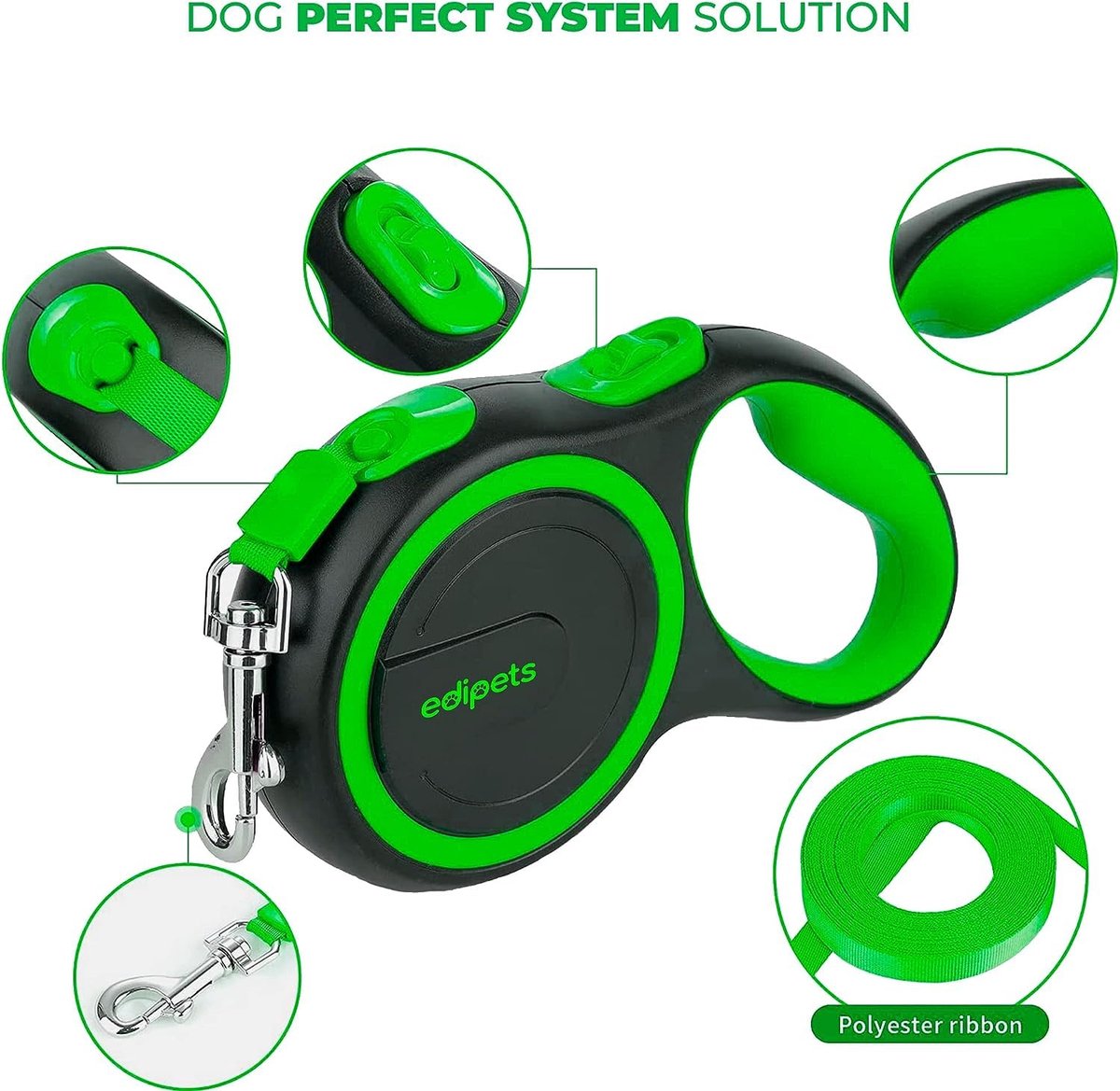 SnelShoppen - Verlengbare Hondenriem Intrekbaar 3, 5 en 8 Meter Flexibele Leiband Groen voor Training en Wandelen, Ideaal voor Buitenactiviteiten thumbnail 3
