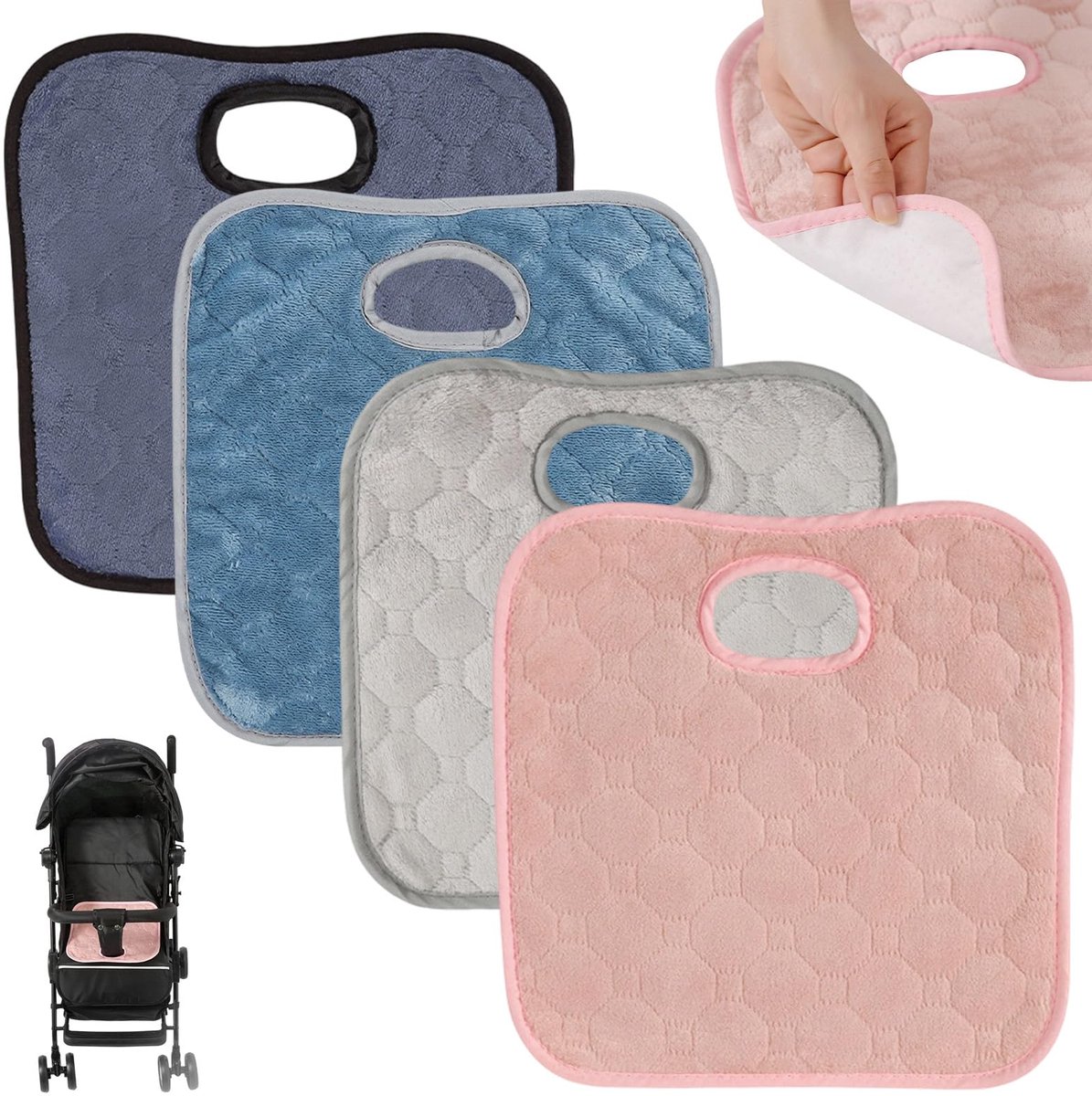 SnelShoppen - 4 stuks waterdichte autostoelbeschermers voor kinderen, onderleggers voor kinderzitjes in auto, buggy en kinderstoelen, eenvoudig schoon