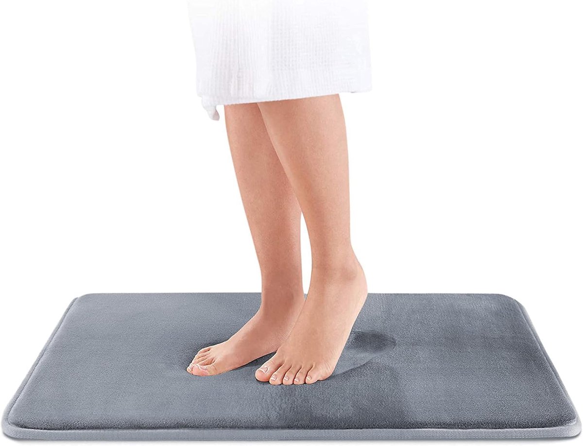 Wolke sieben Memory Foam Bath Mat, Non-Slip, Absorbent and Super Soft, Machine Washable (43 x 61 cm, Grey) - ShopVlot