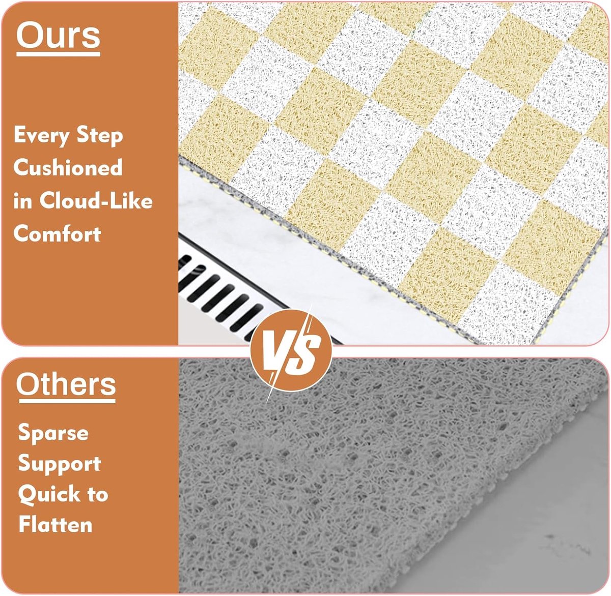 SnelShoppen - PVC Douchemat Antislip Geruit 50 x 80 cm Beige - Schimmelbestendig, Sneldrogend, Wasbaar - Ideaal voor Badkamer, Douche en Vochtige Ruim