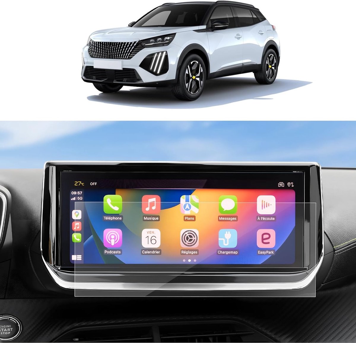 2-Pack Screen Protector voor Peugeot 208 e-208 P21/2008 e-2008 P24 2023 2024 - GPS Navigatie, PET Beschermfolie, 10 Inch Scherm Bescherming