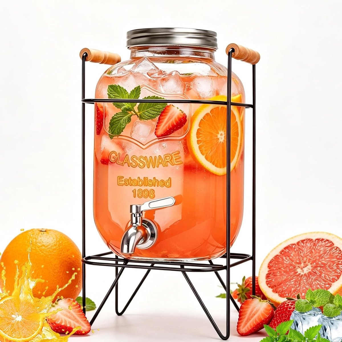 Glazen Drinkdispenser van 4L met Tap en Standaard - Perfect voor Verjaardagsfeesten, Barbecues en Familiebijeenkomsten