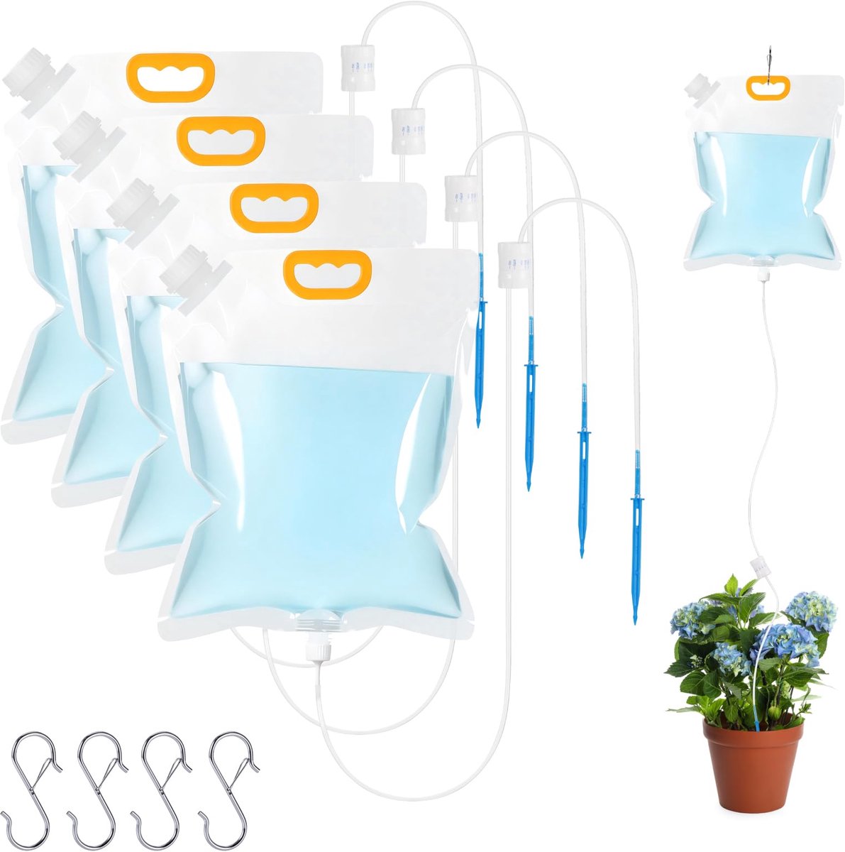 SnelShoppen - Yimomoyi Irrigatiezakken 4 stuks, 5 liter automatische irrigatiesystemen met verstelbare doorstroming voor binnen en buiten planten