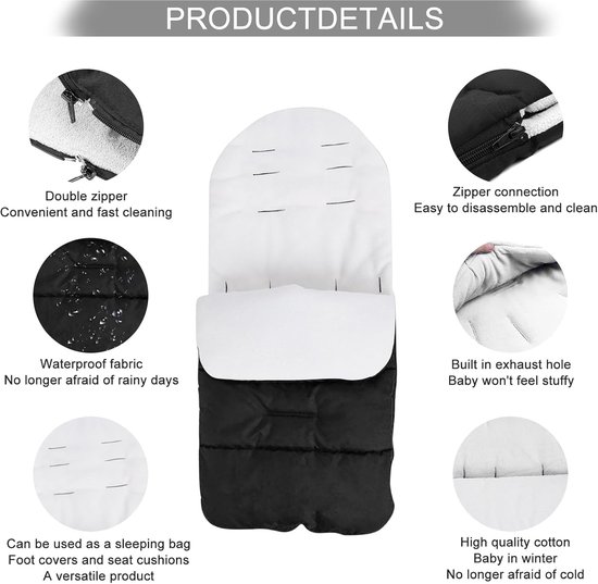 Baby Voetenzak - Winter Pram - Warmte Buiten - Waterdicht Winddicht - 63 x 39 cm - Wit — afbeelding 3