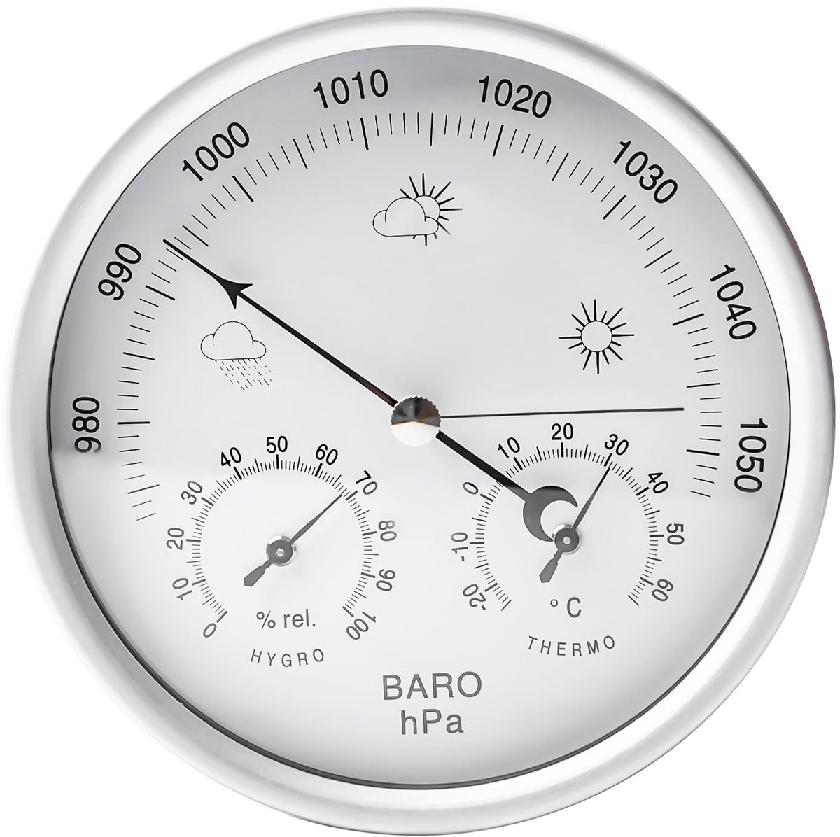 SnelShoppen - Analoog weerstation 3-in-1 barometer hygrometer thermometer roestvrij staal retro design voor binnen buiten diameter 13,2 cm