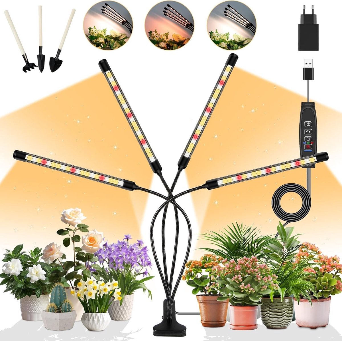 Plantlamp met 80 LED's, Volle Spectrum Groeilamp voor Binnenplanten met Timer en 3 Lichtstanden voor Groenten en Bloemen