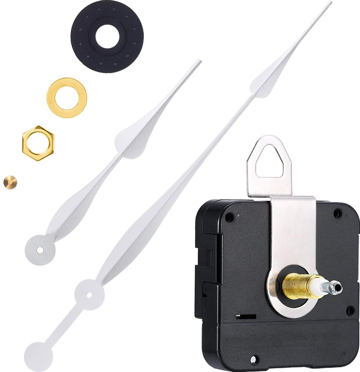 SnelShoppen - Hoog koppel lange schacht klok uurwerk vervanging motor met 30 cm lange spade wijzers in zilver voor wandklokken en interieurdecoratie