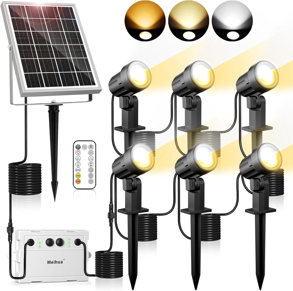 SnelShoppen - Solar Tuinlamp met Afstandsbediening 2700K 4000K 6500K - IP66 Waterdichte Buitenverlichting - 3 Helderheidsstanden - 2 Dynamische Modi -