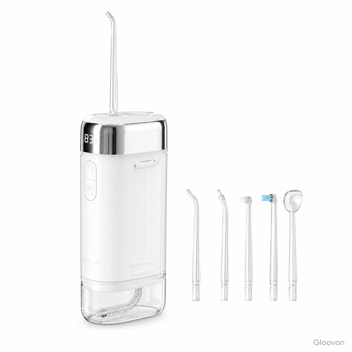Gloovon Q5 Waterflosser - Monddouche met UVC Sterilisatie - Telescopisch & Inklapbaar - 8 Standen - Draadloos & Oplaadbaar - Tandplak Verwijderaar - 5 Opzetstukken - Tandenflosser - Beugel schoonmaken - 200ml