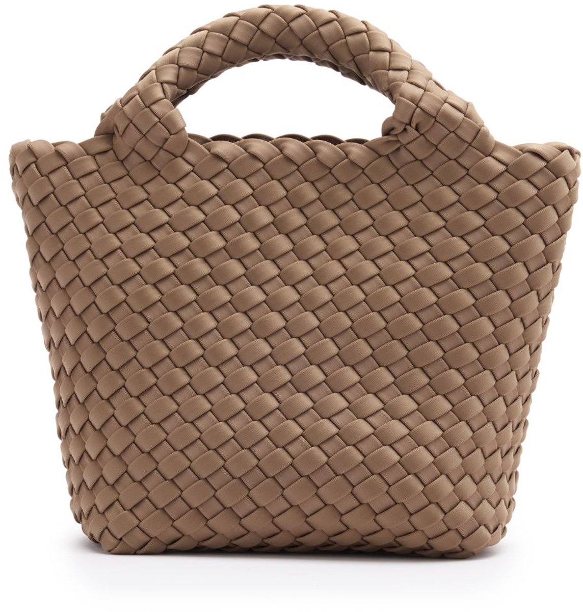 Manfield - Taupe gevlochten mini handtas