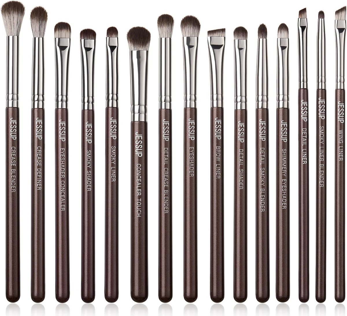 SnelShoppen - Professionele 15-delige Make-upkwasten Set voor Ogen - Bruine Oogschaduwkwast, Wenkbrauwconcealer, Eyeliner, Blenderkwast - Ideaal voor