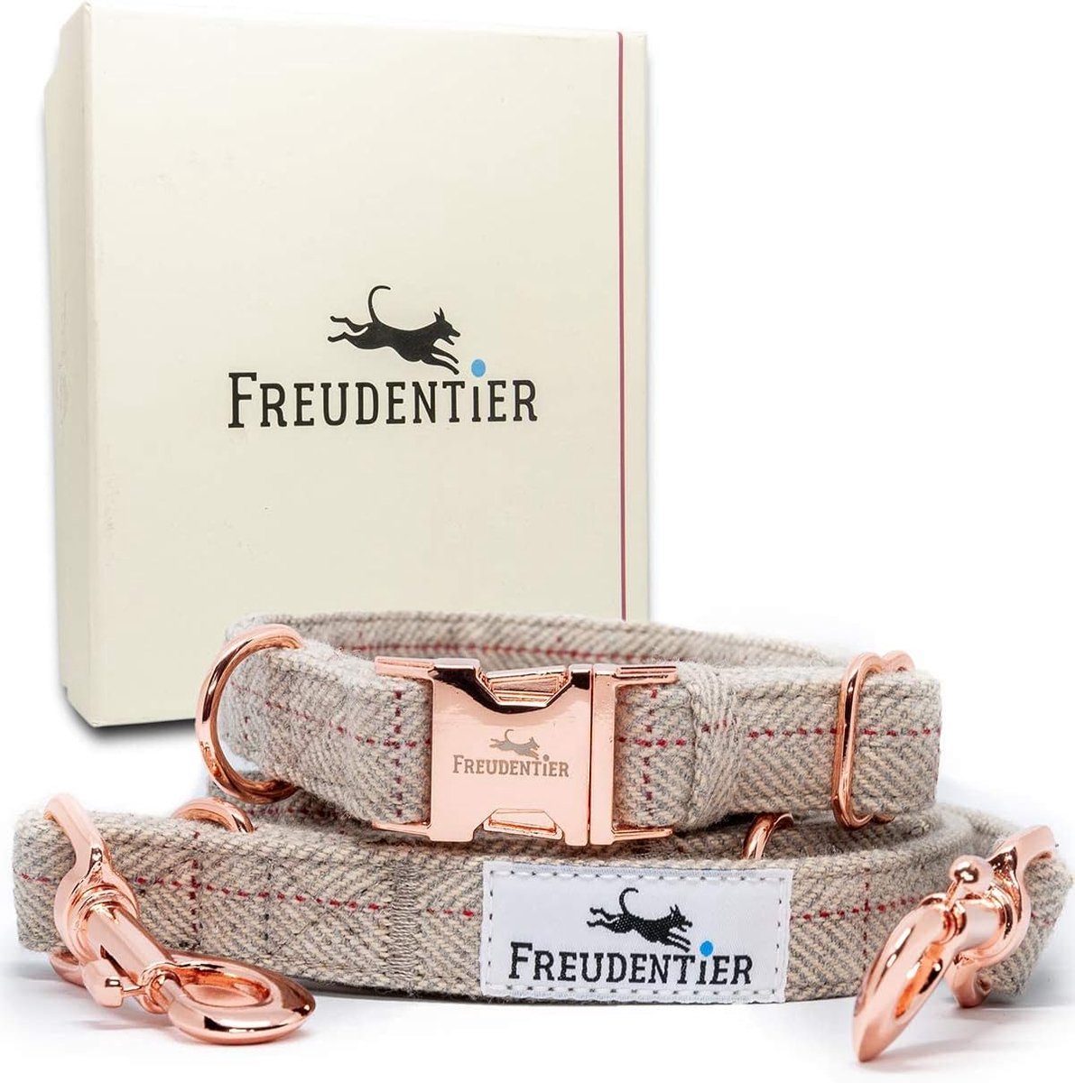 SnelShoppen - Elegante hondenhalsband en hondenriem set 2m - Verstelbare halsband voor kleine, middelgrote en grote honden - Klassiek design met gesch
