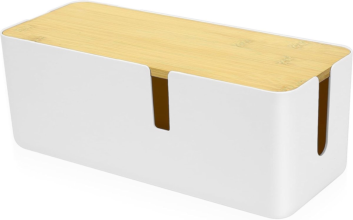 SnelShoppen - Kabelbox Kabelmanagementbox Kabelopbergdoos Georganiseerde Box met Bamboedeksel Kabelorganizer Kabelkast voor Verbergen van Kabels Stopc