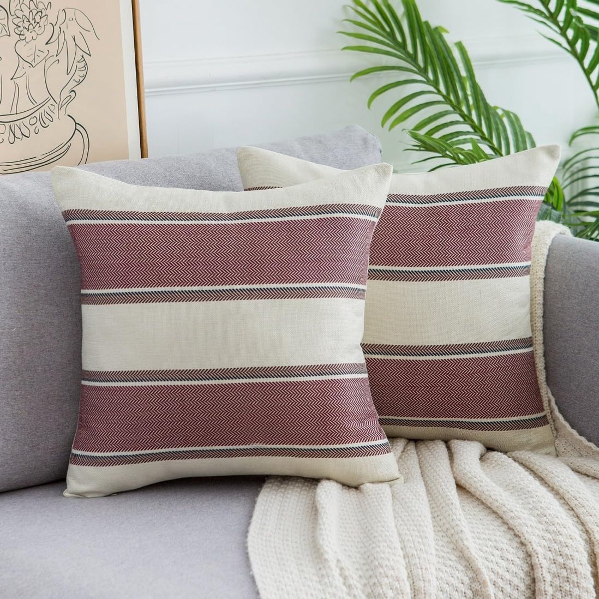 Cushion Covers 40 x 40 cm - blauw linnen - moderne strepen - sfeervolle woondecoratie - SnelShoppen