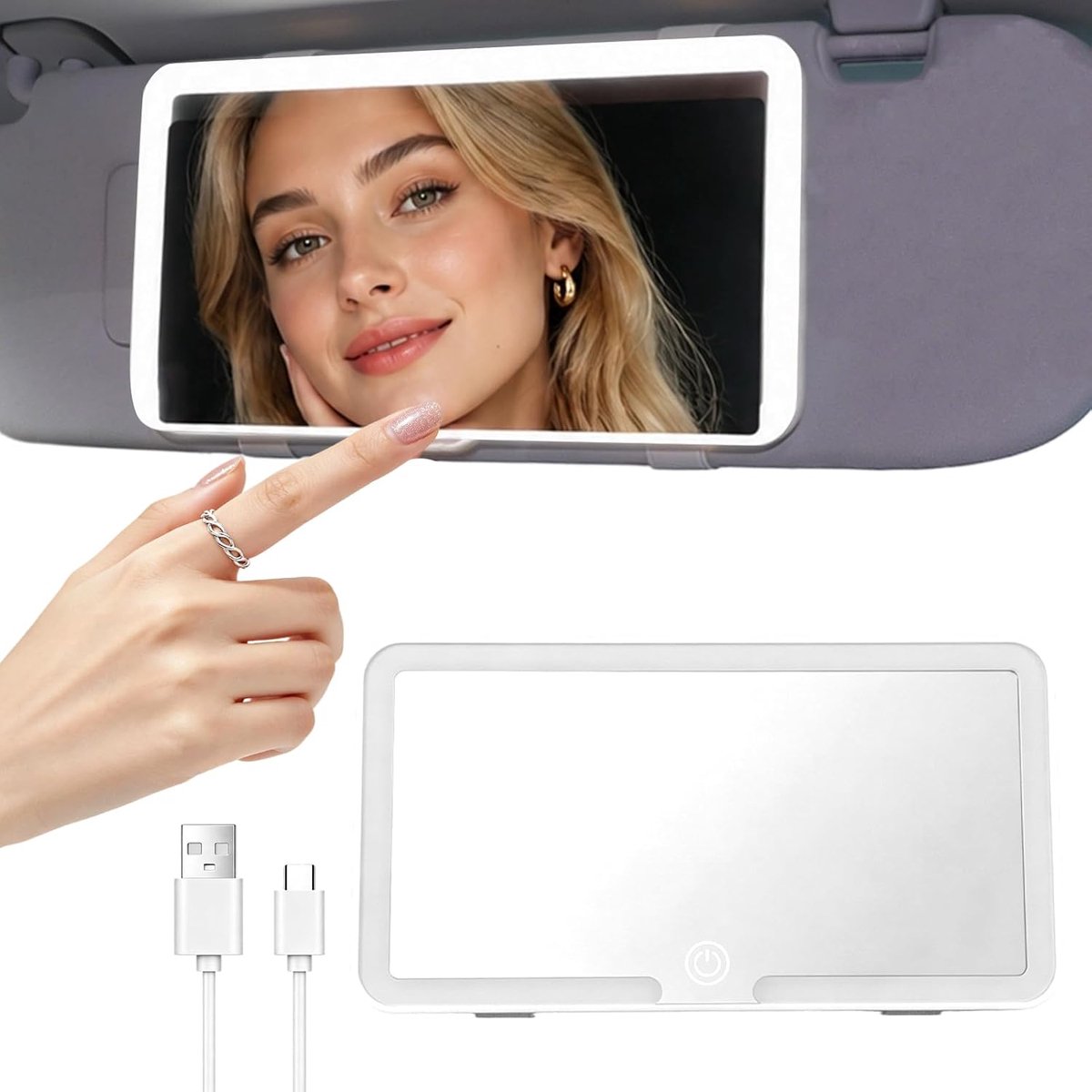 Oplaadbare LED Autospiegel Make-upspiegel - Touchfunctie - Draaibaar ontwerp - Ideaal voor onderweg - SnelShoppen