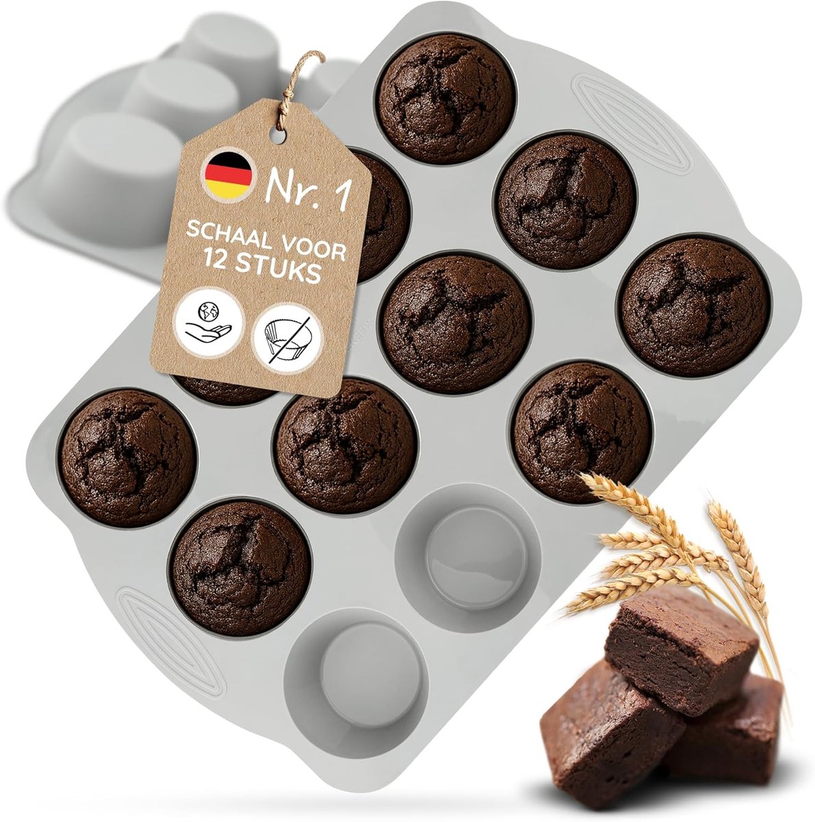SnelShoppen - Siliconen muffinbakvorm voor muffins, platina-silicone, BPA- en PFAS-vrij, 120 ml per kuil, extra wanddikte, vormvast, LFGB-standaard, i