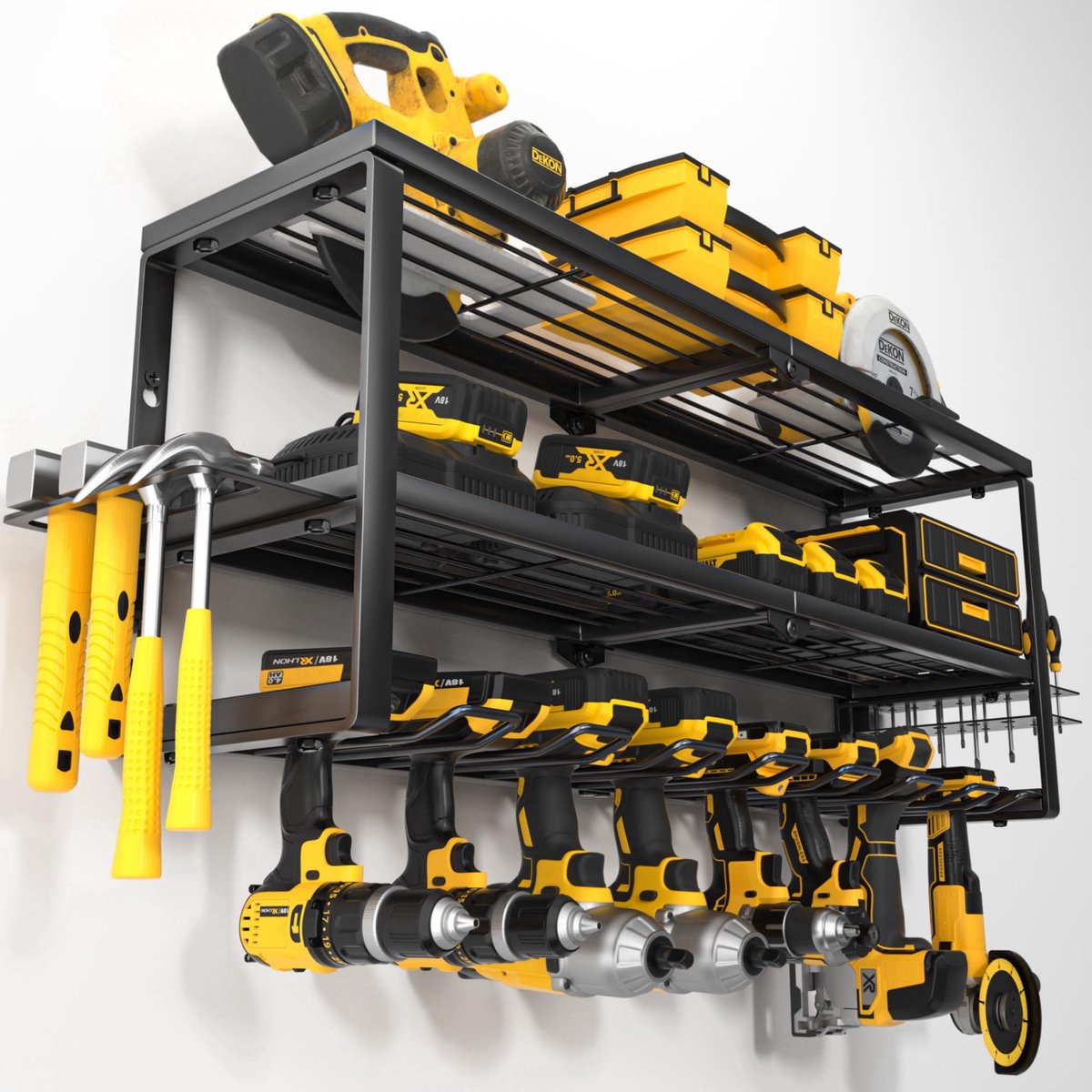 SnelShoppen - Wandorganizer voor zwaar elektrisch gereedschap, rek voor draadloze boormachine, houder met laadstation, garage-organizer, werkplaats, s