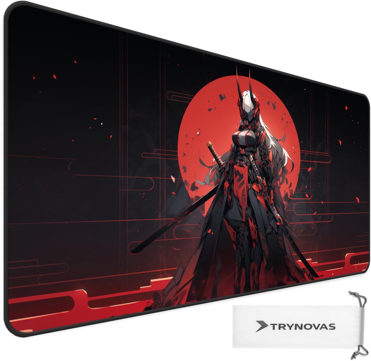 SnelShoppen - Muismat XXL 90x40 cm (3 mm) - Samurai Demon Girl Japanse Anime - Gaming Bureaumat Groot, Perfect voor Thuis en Kantoor