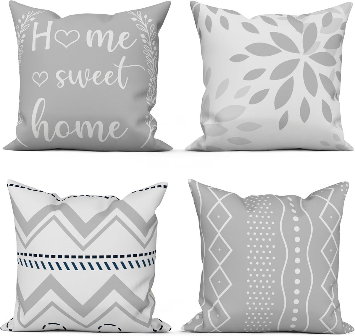 Kussenhoezen 40 x 40 cm - Set van 4 - Grijs/Wit - Geometrisch patroon - Wasbaar - SnelShoppen