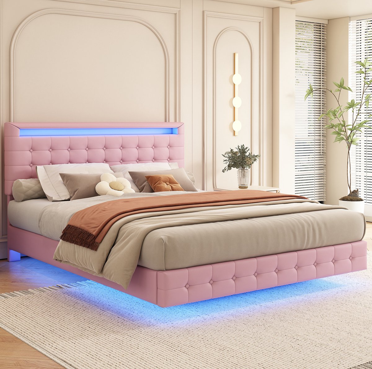 COVREO Bedframe 140x200 cm roze, LED, verstelbaar hoofdeinde, zonder matras