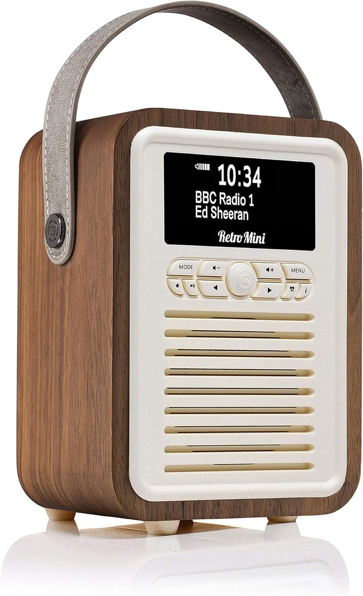 SnelShoppen - VQ Retro Mini Radio DAB Plus & DAB - Digitale Wekker met FM-Radio Vintage Retro - MP3 Bluetooth Luidspreker met USB AUX - Walnoot Kleur