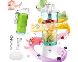Draagbare mixer - Sapcentrifuge to go - Snelle smoothies maken - Zes roestvrijstalen messen - 600 ml capaciteit - Wit