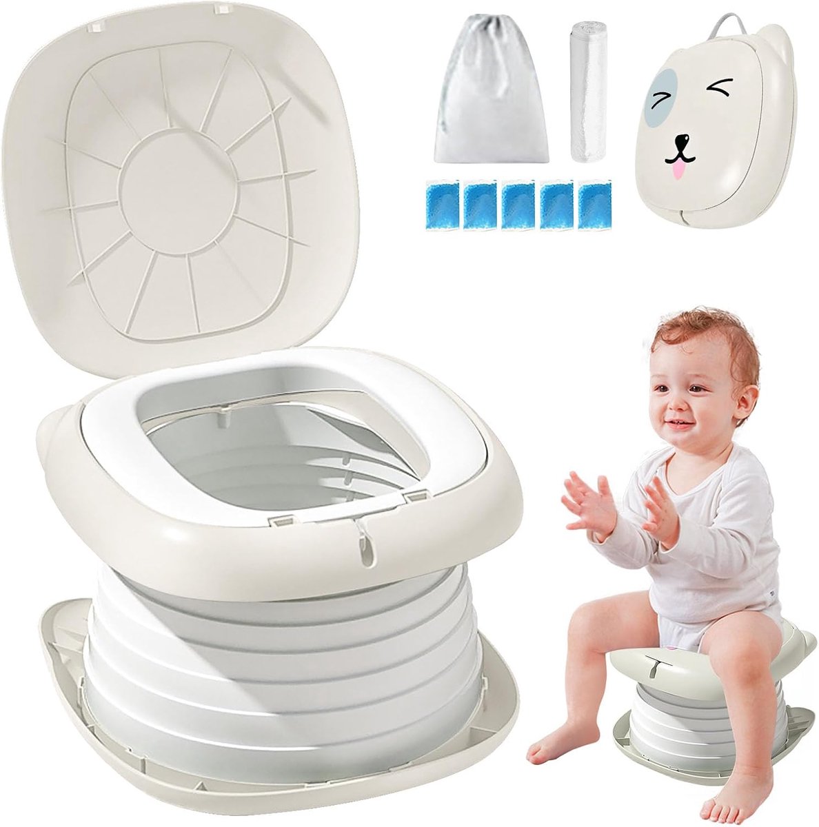 SnelShoppen - Vouwtoilet voor Kinderen, Klaptoilet, Opvouwbare Toiletbril met Vuilniszakken, Draagbare Inklapbare Reispot voor Buiten en Binnen, Gesch