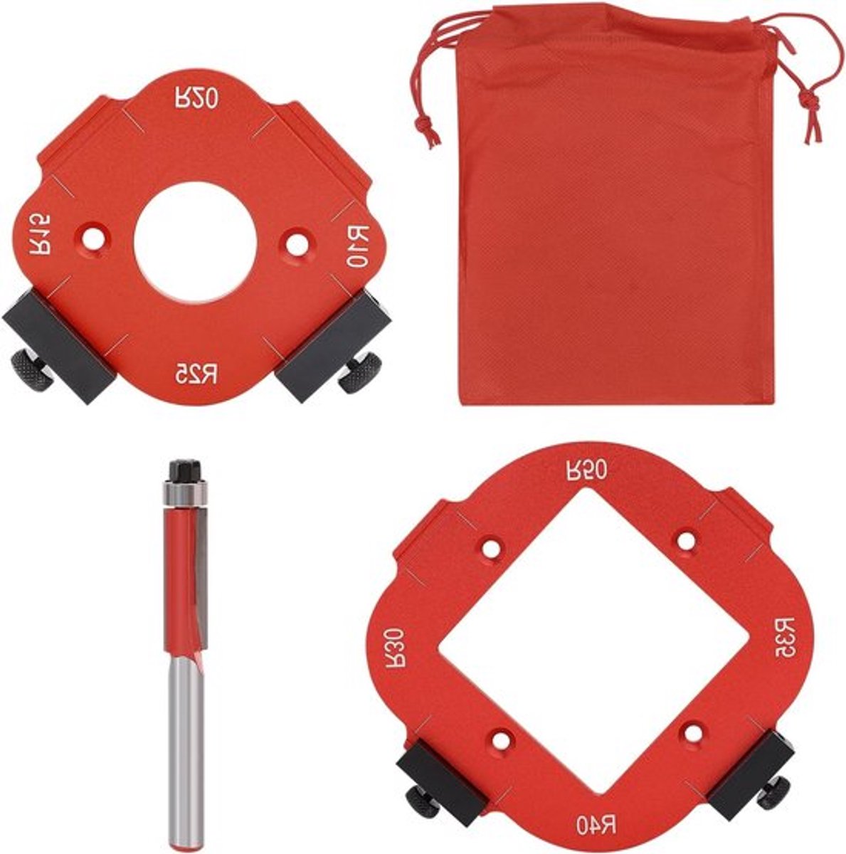 Ronde Hoekmodel Jig met Routerbit voor Houtbewerking - Aluminium Legering R10 tot R50, Precisie en Duurzaamheid