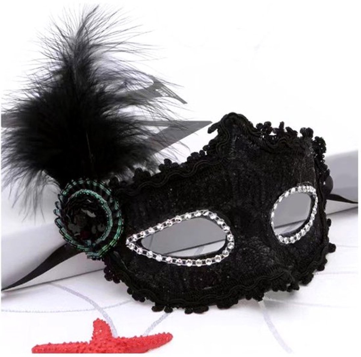 Venetiaans Gezichtsmasker met Veerdecoratie voor Vrouwen - Perfect voor Feesten