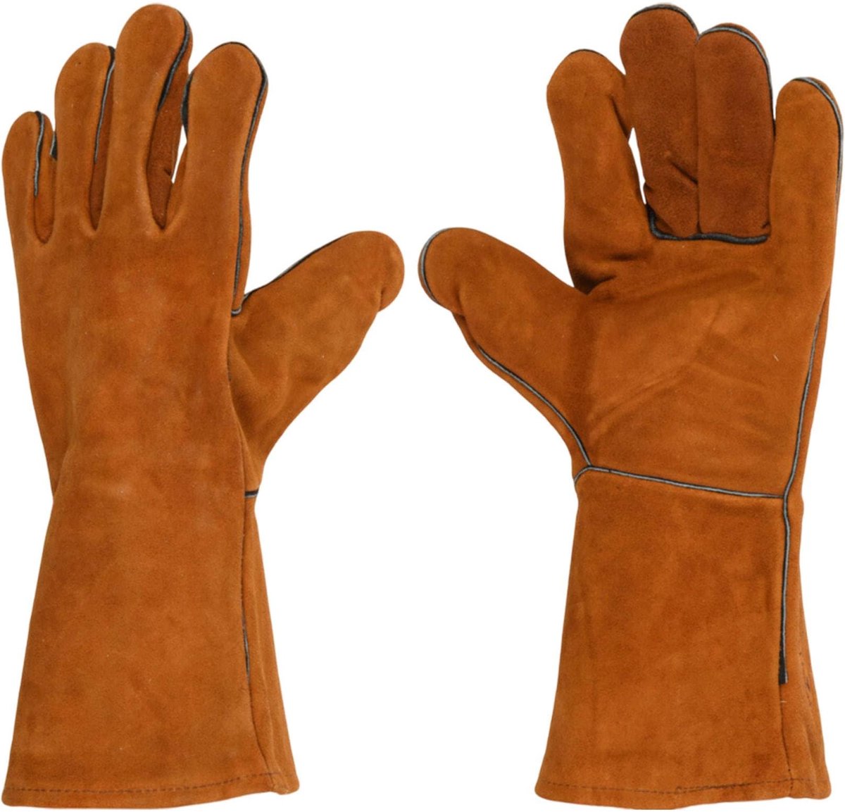 SnelShoppen - XL barbecuehandschoenen van leer voor barbecueën, bruin, hittebestendig, ideaal voor tuin, camping en buitengebruik