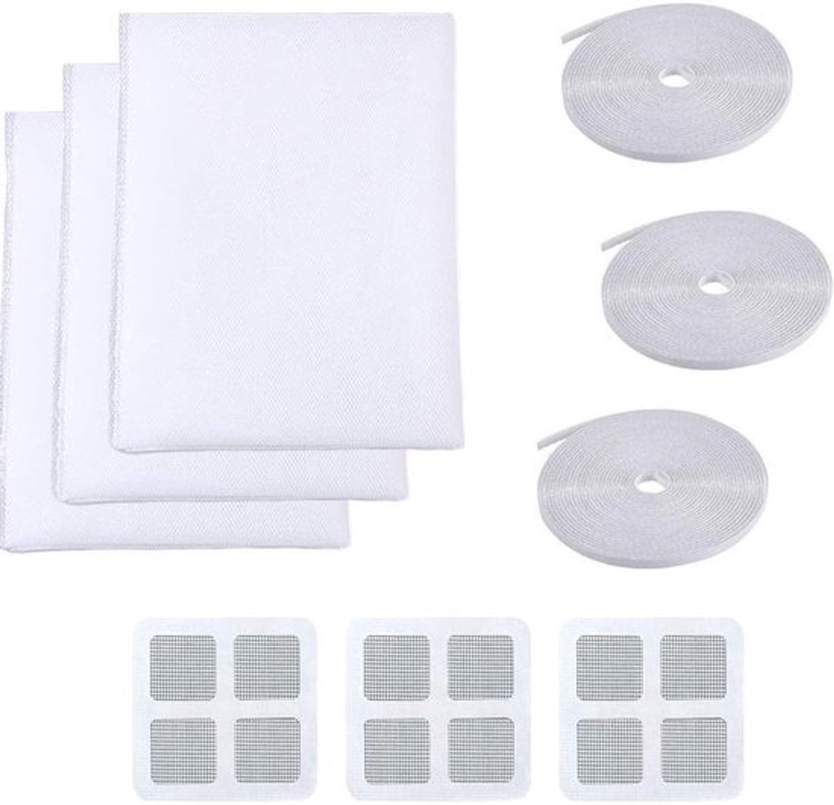 Insectenwerend gaas voor ramen, 3-packs (1,5 m x 2 m) met zelfklevende tape, ideaal voor muggen en vliegen