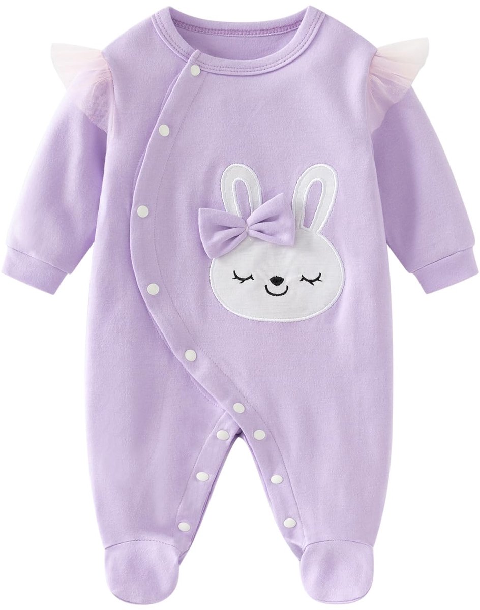 SnelShoppen - Pasgeboren baby meisjes kleding lange mouwen ruches romper, katoenen jumpsuit voor baby's 0-12 maanden, schattig en comfortabel