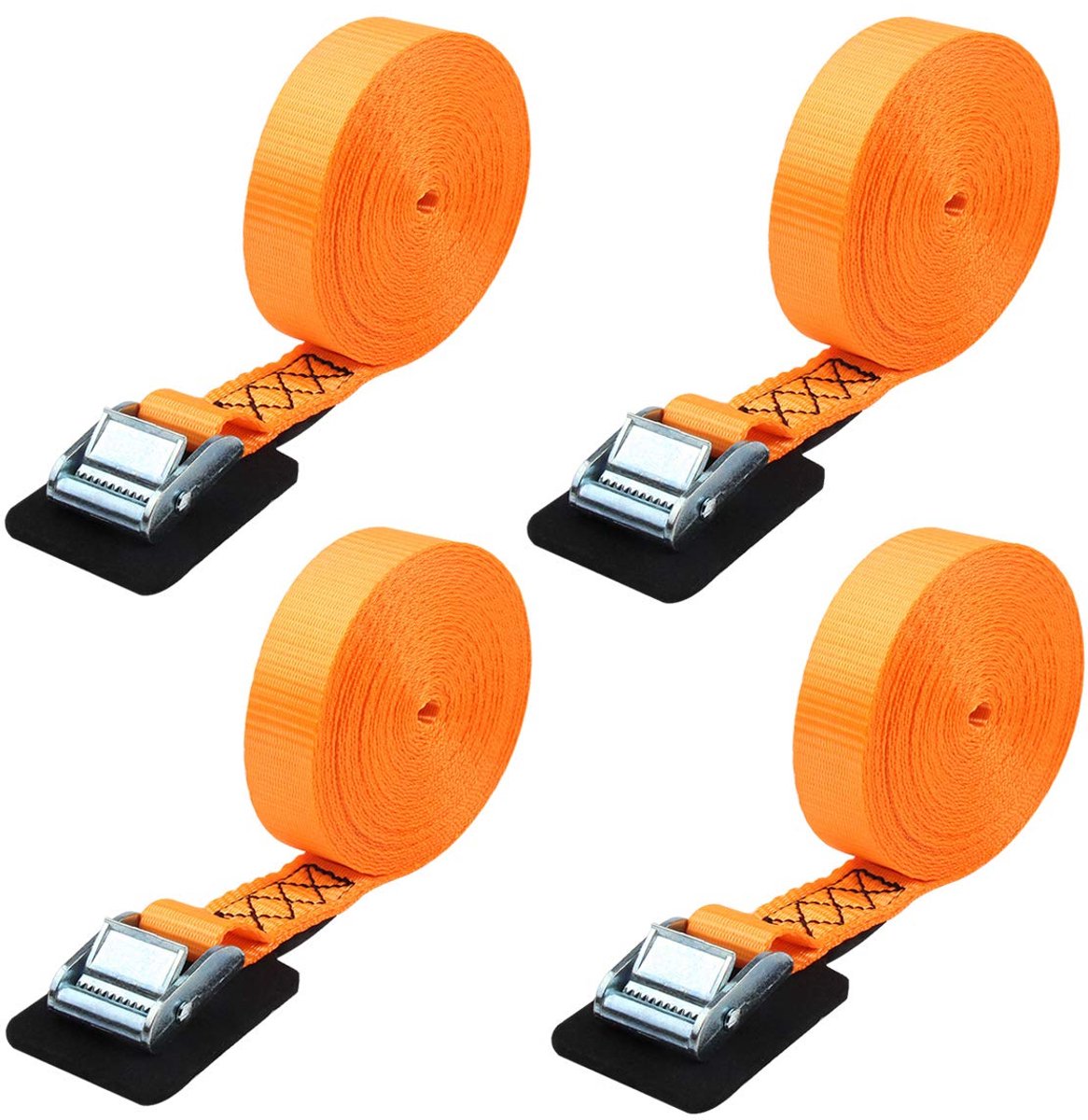 SnelShoppen - 4-Pack Stevige 20ft Tie Down Strap Sjorband Cargo Tie-Down Strap met Gewatteerde Cam Lock Gesp - 1000LB Capaciteit - Helder Oranje Nylon