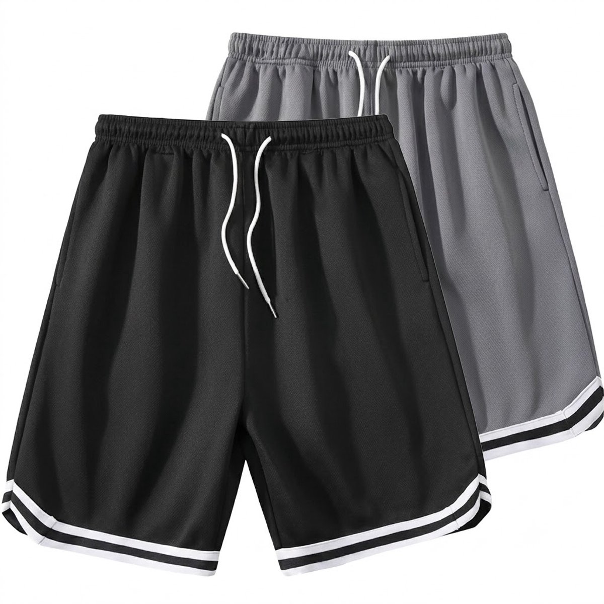 Zwart Grijs basketbal shorts heren 2 stuks sneldrogende ademende sport shorts met elastische tailleband en trekkoord geschikt voor hardlopen fitness yoga marathon training en basketbal maat M