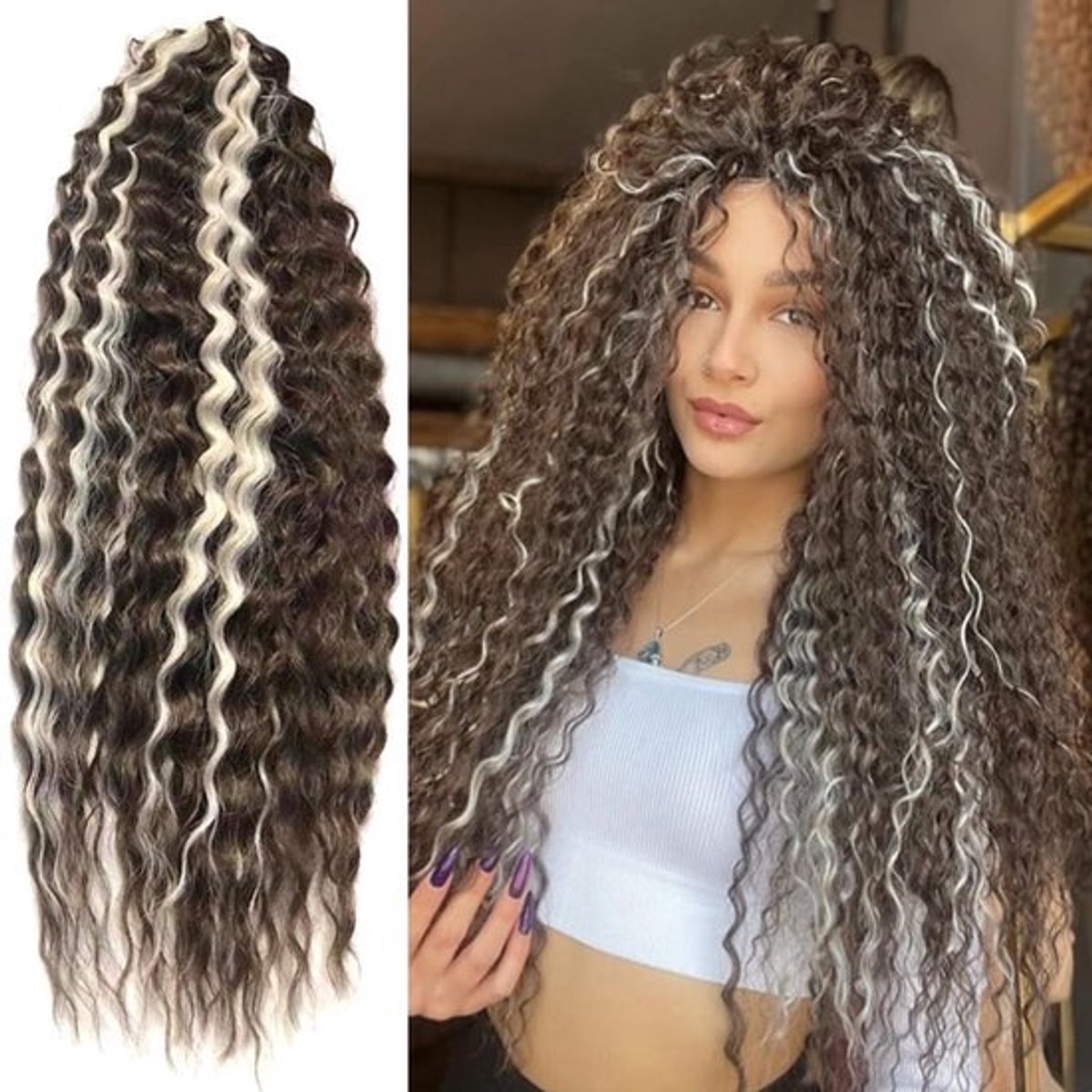 3 verpakkingen van 55 cm Water Wave Twist Haarglans voor Butterfly Locs, Bohemian Vlechtwerk en Synthetische Haarverlengingen voor Dames