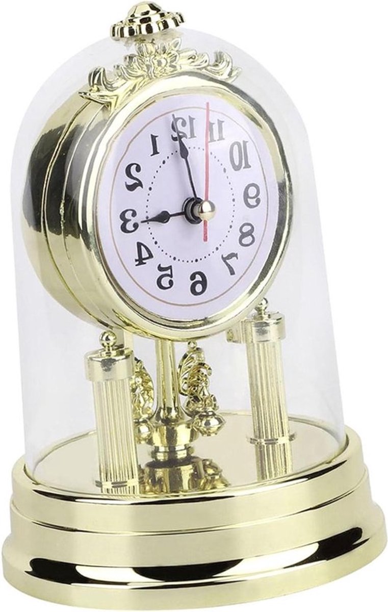 Retrostijl tafelklok voor woonkamer, antieke huisdecoratie, goudkleurig ornament 11 x 17 cm